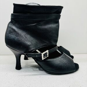 Shine Dancewear Heels Black Leather Dance Shoes Latin Swing Salsa Bootie Sz 36